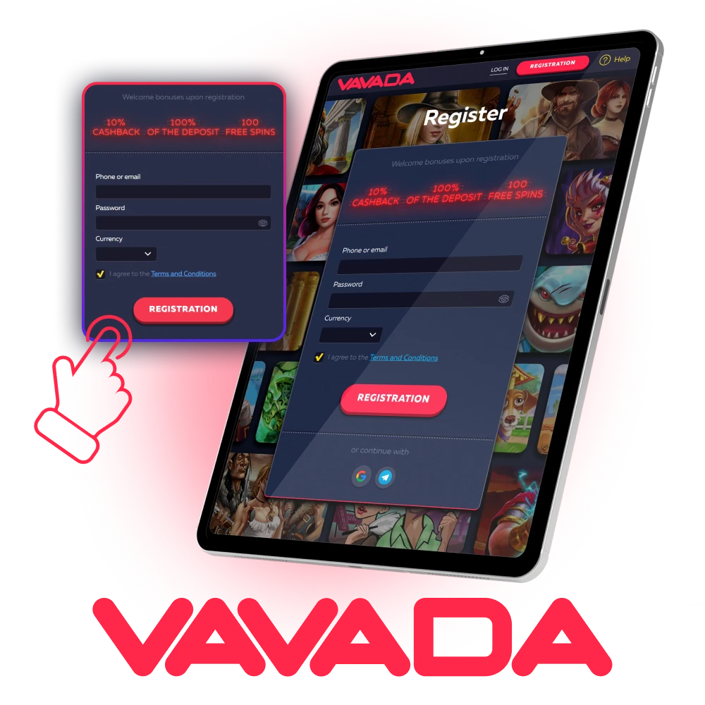 Register quickly and securely on the official Vavada casino website.